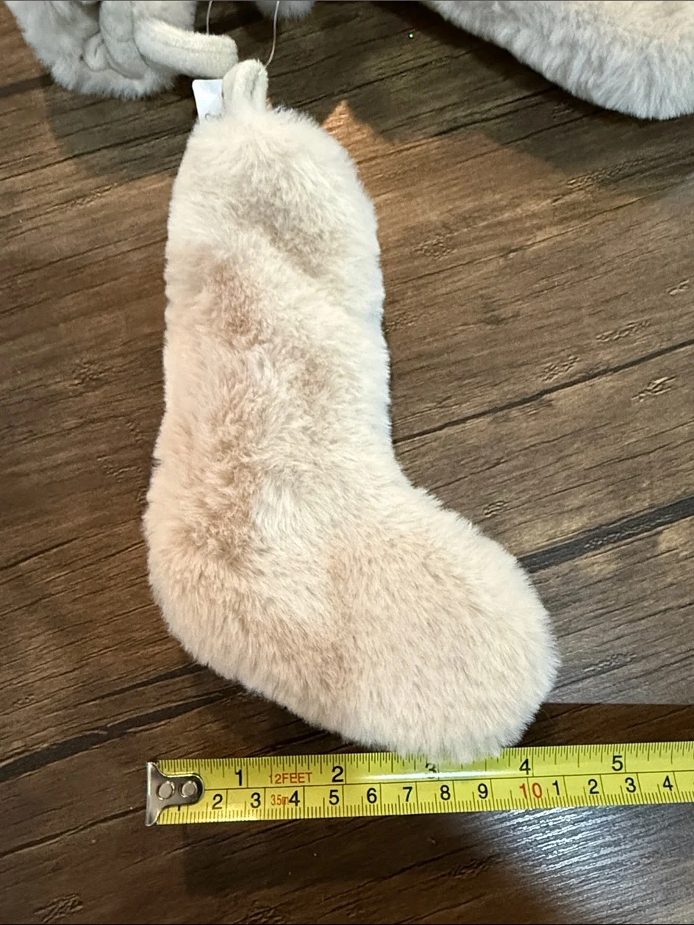 Crate&Barrel Faux Fur Plush Boot Christmas Ornaments. Set of 4.